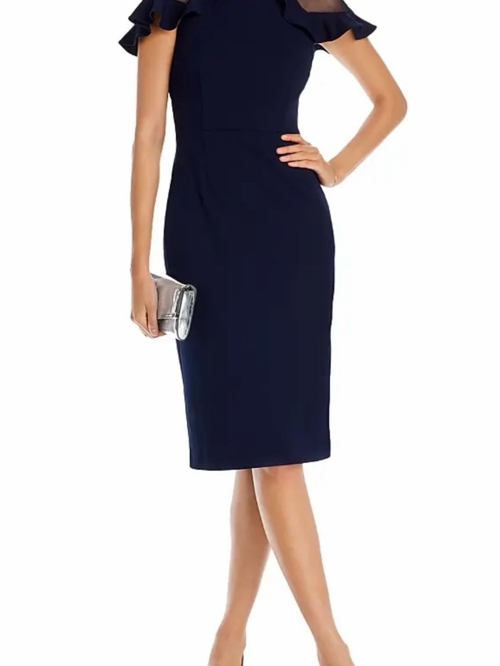 Eliza J Navy Cold-Shoulder Midi Dress